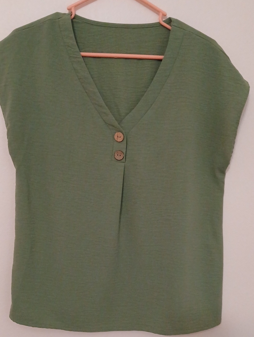SHEIN Olive Green V-Neck Button Front Top